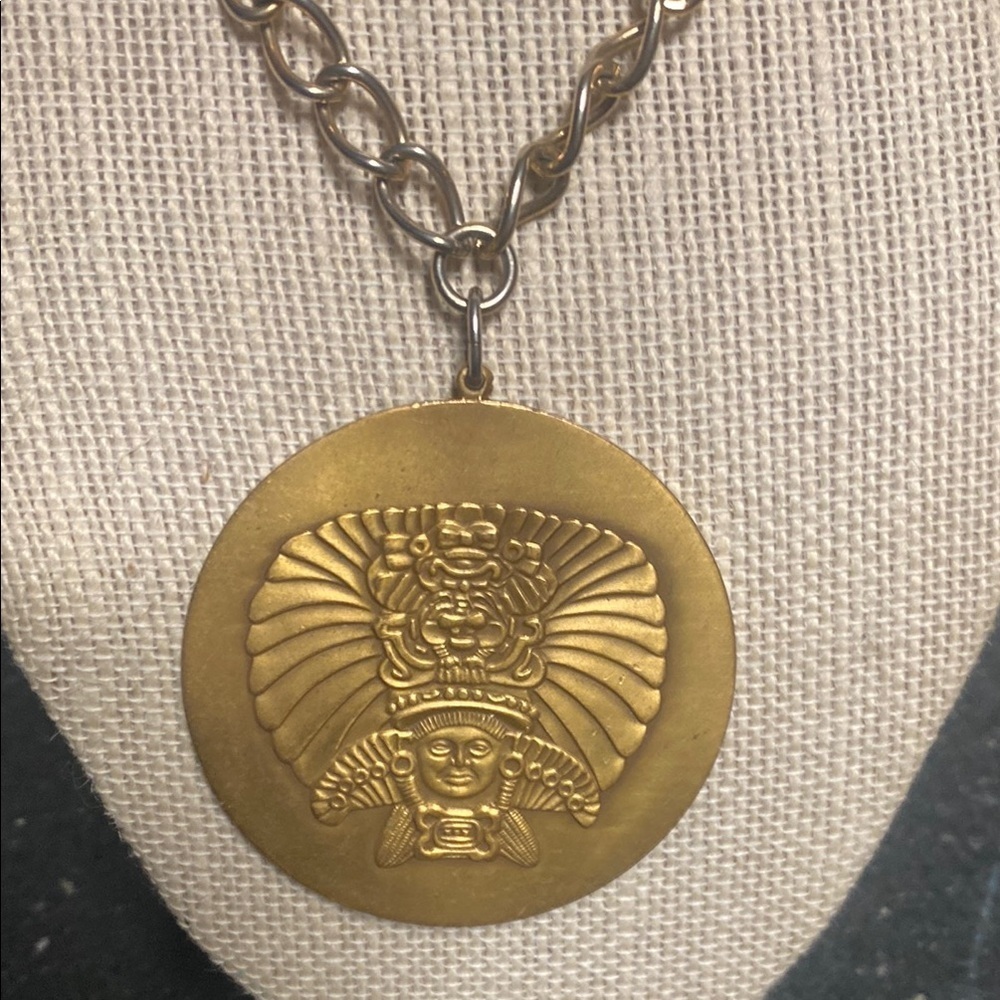 70s Gold bronze Medallion Necklace